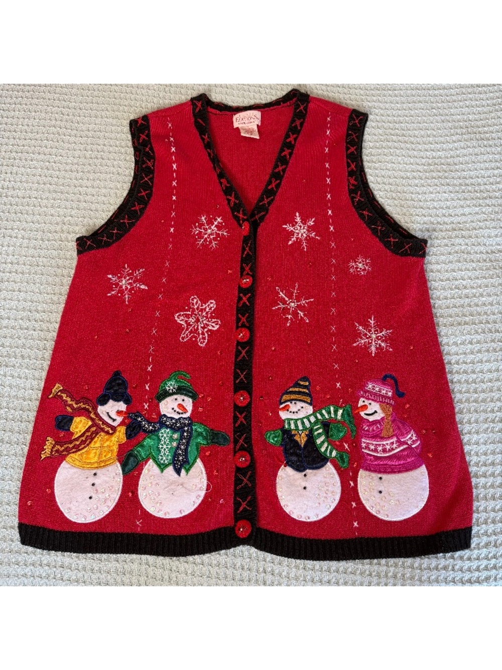 Vintage Basic Editions Holiday Ugly Christmas Sweater Vest Womens 1X Red Snowmen